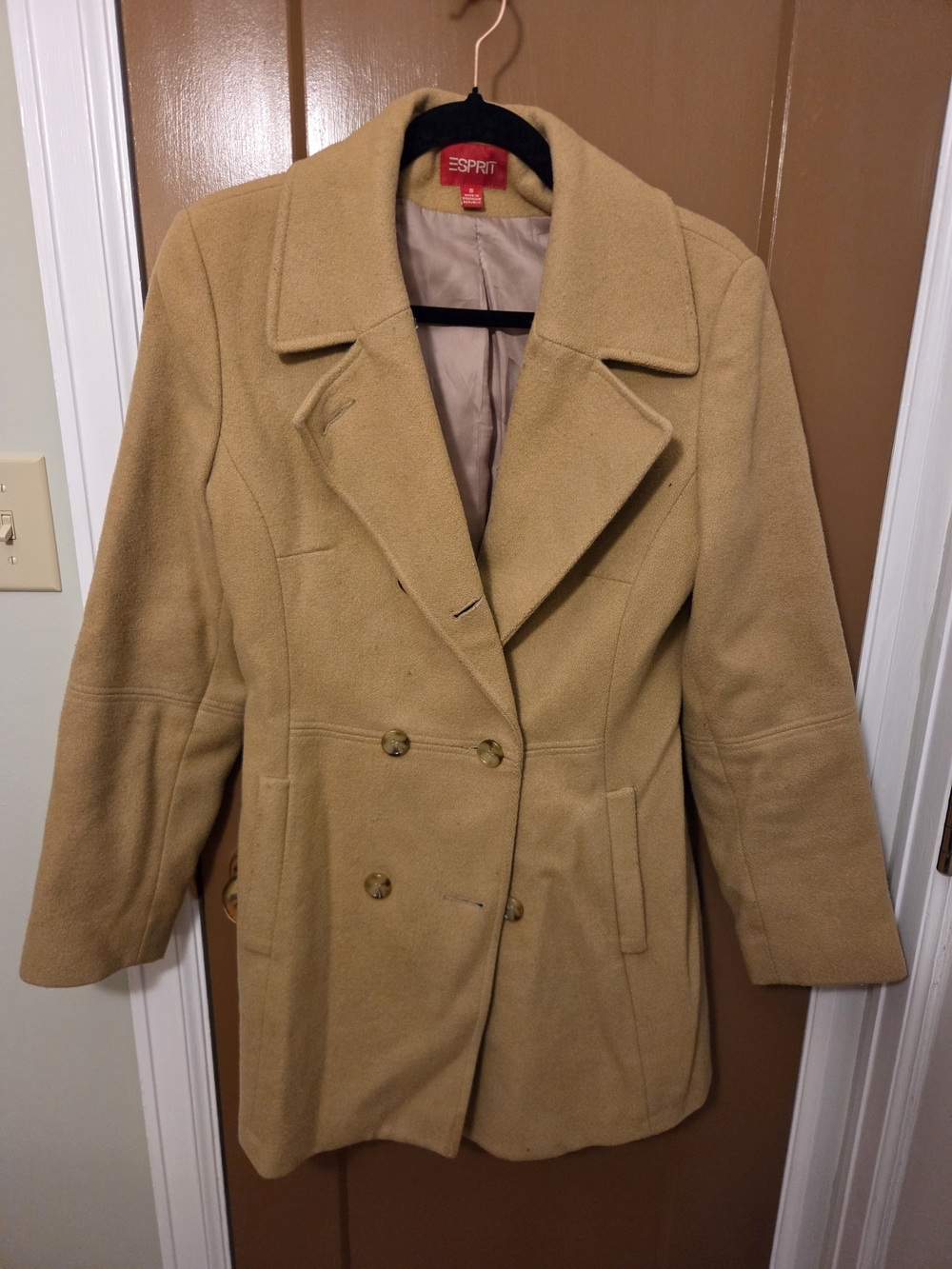 Esprit Women's Camel Double-Breasted Peacoat
